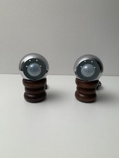 X2 Lampade da Tavolo con Diffusori Cromati basi in Legno di Noce Anni 70 Vintage