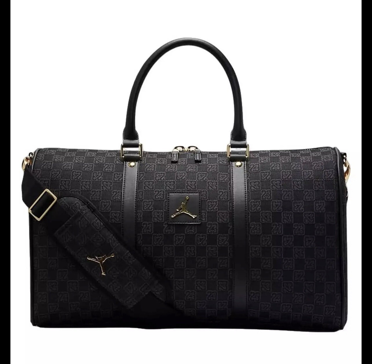 Jordan Monogram Duffle Bag Jacquard Luggage Travel Vacation Black 
