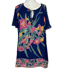 Show Me Your Mumu Cait Tassel Tunic Short Bell Sleeve Navy Floral XS