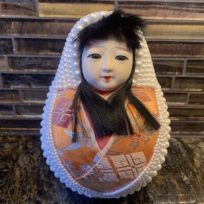 Vintage Japanese Gofun Papier-Mache Pearls Roly Poly Hime-Daruma Wedding Doll A