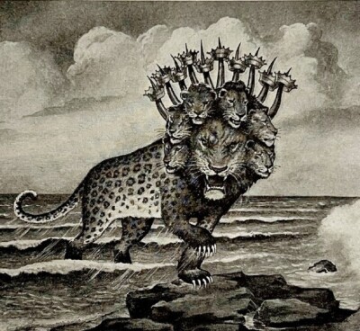 1935 The Ten Horned Beast Seven Heads Sea Monster Religious Art Print DWN10D