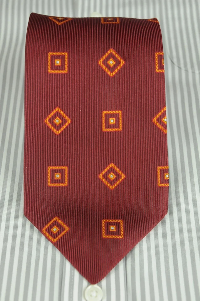 Dormeuil Men's Sangria & Orange Box Geometric Woven Silk Necktie 62 x 3.5 in. - Image 2 of 4