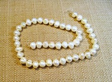 Lovely Strand of 10mm x 9mm White Iridescent Freshwater Baroque Pearls Lot B10