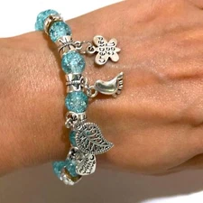Light Blue Beaded Charm Expandable  Bracelet