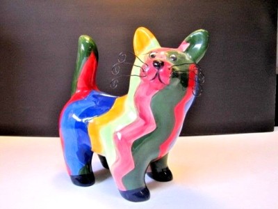 Piggy Bank Contemporary Ceramic Striped Kitty Cat
