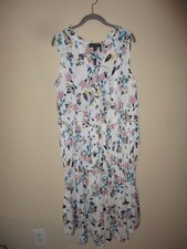 NWT Lane Bryant Ivory Pink Blue Yellow Floral Pleated Sleeveless Dress 18/20 89