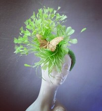 Aimee Fuller Hats Fascinator Gold Butterfly Green Kentucky Derby Hat Royal Ascot