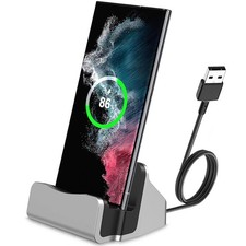AKWOR USB C Charging Dock Stand, Fast Charing Station for USB-A Cable, Silver
