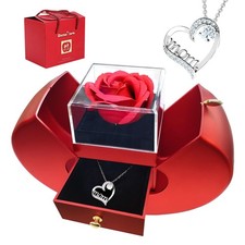Valentines Day Gift IWZDH Preserved Rose Box Mom Necklace Romantic Silver New