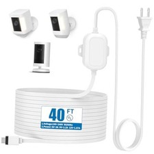 Weatherproof Power Cord for Ring Outdoor Cam Plus/Ring Spotlight 40ft/12m White