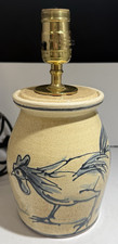 Turtlecreek Pottery Lamp Cobalt Blue Rooster Salt Glaze Chris Woods REDWARE VTG