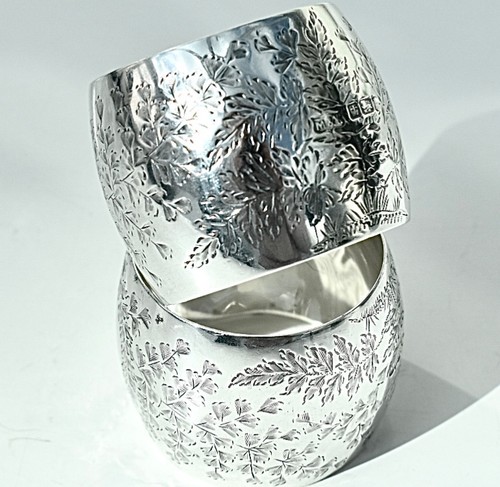 Beautiful Pair Sterling Silver Napkin Rings By Mappin & Webb, Cased :1902 : 60gm - Picture 15 of 23