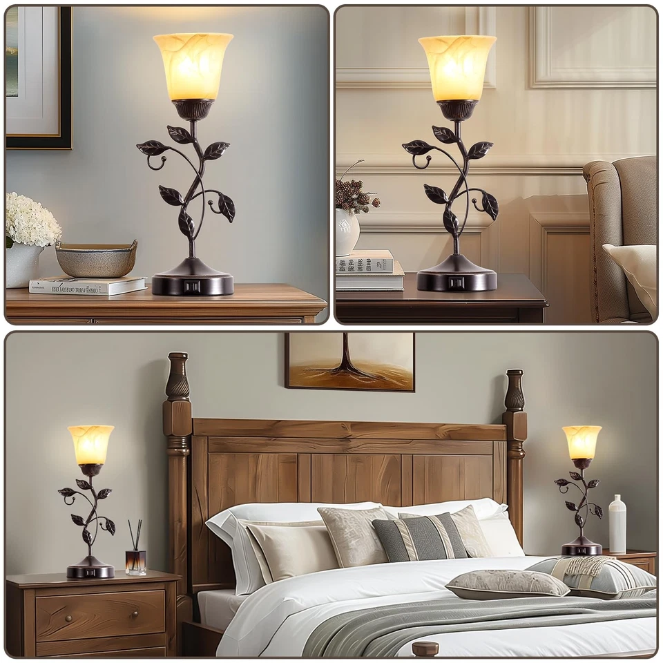 Vintage Bedside Lamp Set of 2 USB Port 3 Way Dimmable Touch Nightstand - Image 4 of 4