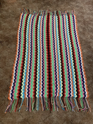 Granny Crochet Afghan Blanket Multi Color 50x37'' Vintage Throw Blanket Handmade