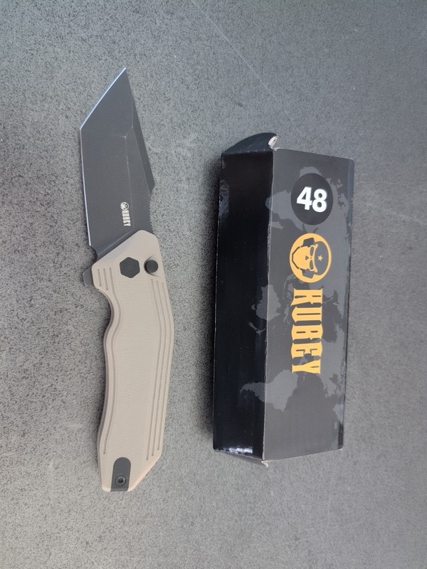 Kubey Knives Yokai Button Lock Tan.  KU392C,  MSRP $90