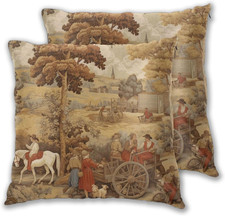 Vintage French Toile Country Throw Pillow Covers 18 X 18 Inch Set of 2 Pillow...