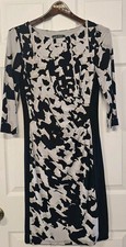 Lauren Ralph Lauren Navy Blue Abstract Print 3/4 Sleeve Wiggle Sheath Dress Sz 8