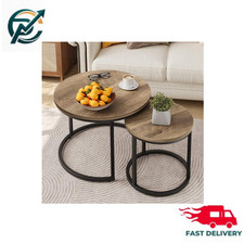 Nesting Coffee Table Set of 2 Round Wood Top Side Tables Living Room