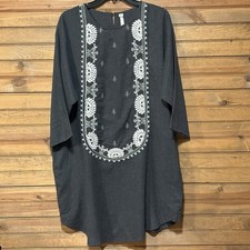 Uncle Frank Women’s Grey Embroidered Shirt Dress Pockets Size Large Comfort 