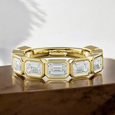 14k Gelbgold Verlobungsband 2,00 Ct Lab-gezüchteter Smaragdschliff Diamant...