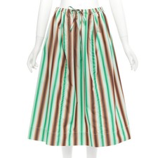 MARNI graphic green brown white striped cotton midi parachute skirt IT38 XS