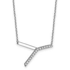 14K White Gold Sideways Diamond Initial Y Necklace 18"