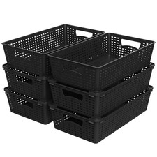 Simple Houseware Stackable Plastic Woven Basket Organizer, 6 Pack, 14.5" x 8....