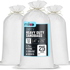 25 Pack White Sandbags 14x26in Heavy Duty with Ties Flood Control 50lb Capacity