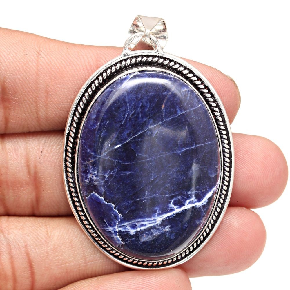 Sodalite Gemstone Silver Pendant Handmade Gift For Her 2.25 Inch