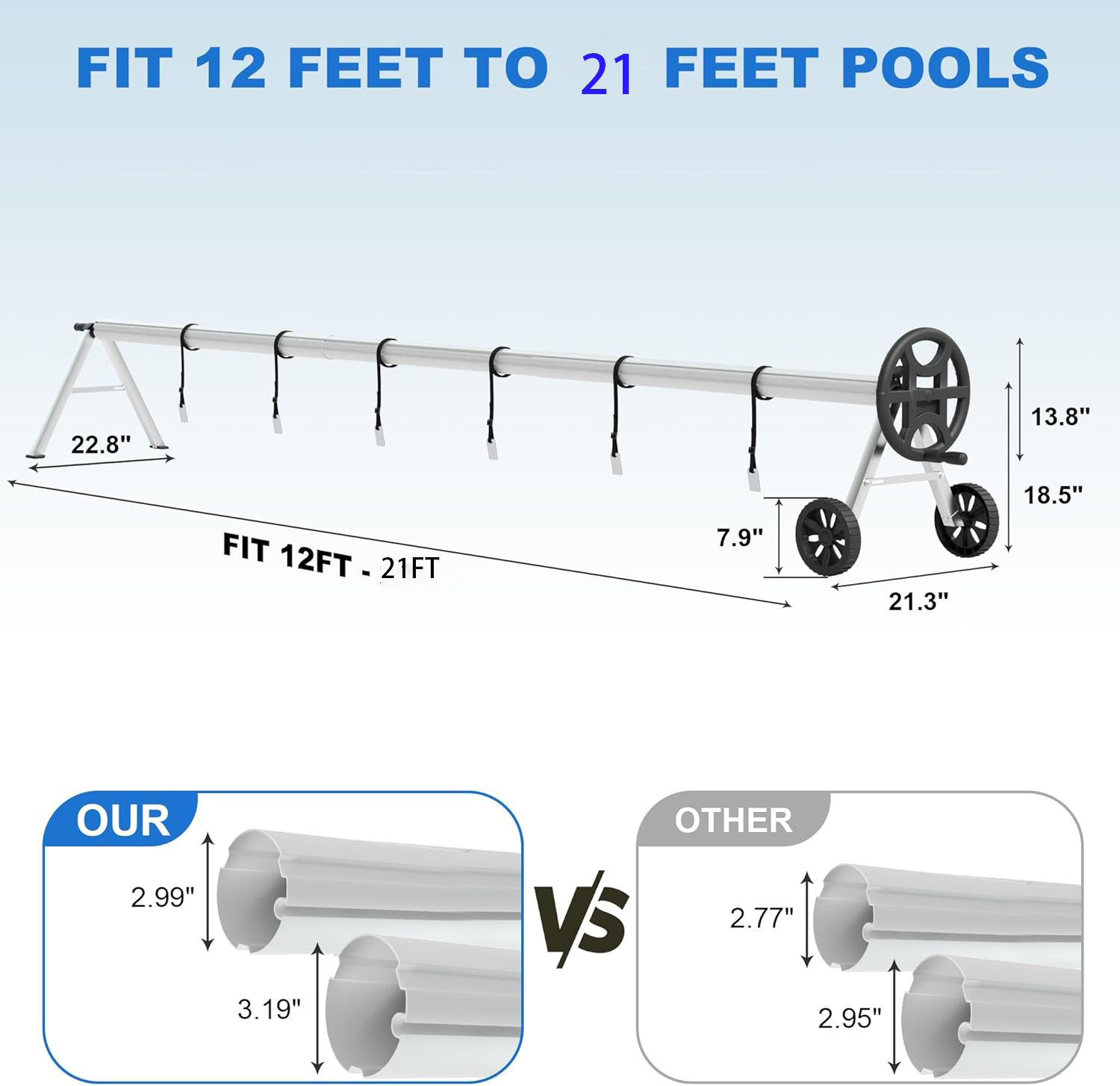 14/18/21Ft Pool Cover Reel Set Pool Solar Cover Reel for Inground Swimming Pool