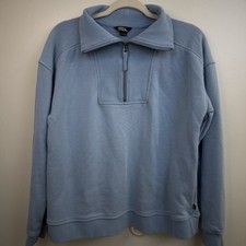 Eddie Bauer 1/4 Zip Sweatshirt Pullover Women's Medium Light Blue Ribbed Collar