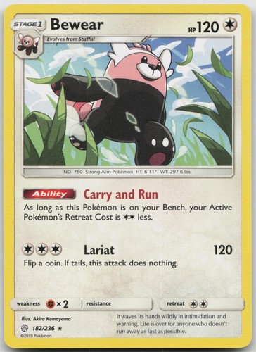 Bewear 182/236 Rare Cosmic Eclipse Pokemon Lightly Played