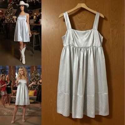 Express Almost Vintage Crepe de Chine Shiny Silver Snowflake Babydoll Dress L