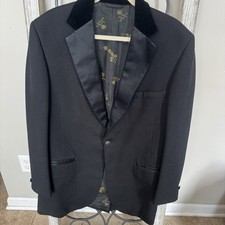 Vintage Lord West Black Textured Velvet Collar Tuxedo Jacket 40S USA Union Made