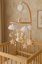 Handmade Bunny Family Baby Mobile  Felt Crib Mobile with Moon,Stars,Clouds,Bird