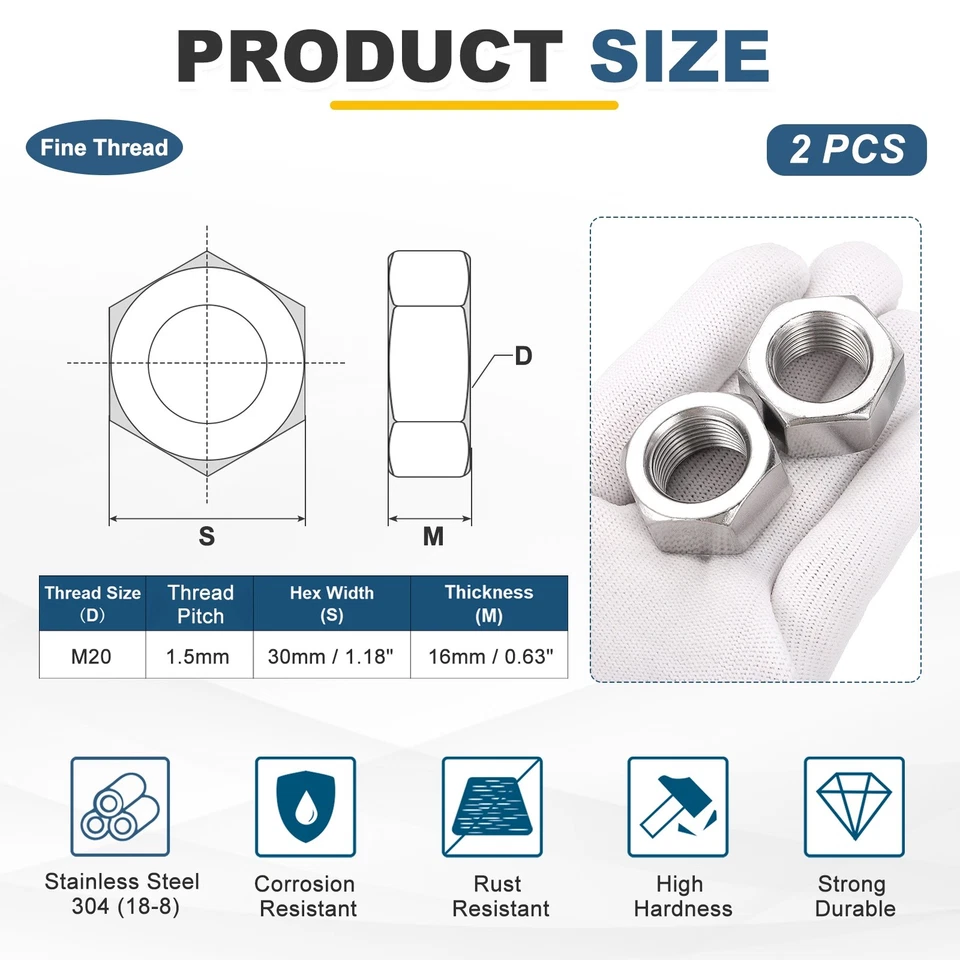 2Stk M20x1.5 Sechskantmutter Aus Stahl 30mm / 1.18" Breite 16mm / 0.63" Höhe - Bild 2 von 4
