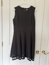 Calvin Klein Black Mesh Illusion Hem Fit Flare Stretch Sleeveless Dress - 12