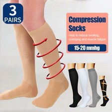 3 PAIRS Compression Socks Wide Calf Plus Size L Knee High 15-20mmHG Sports