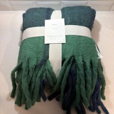 Threshold Woven wool blend green and blue Throw Blanket new