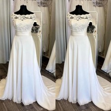 Elegant Chiffon Wedding Dresses Sweep Train A Line Lace Appliques Bridal Gowns