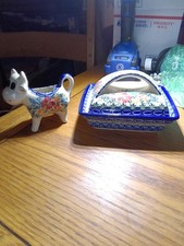 Hand Made Signed Polish Pottery Butter Dish UNIKAT 1 Of 12  And A Cow