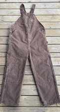 Vintage Carhartt Bib Overalls 44x34 R27CHT Duck Insulated Double Knee USA Brown