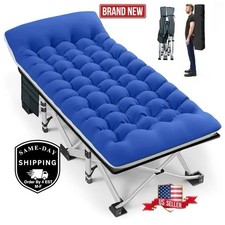 Folding Camping Cot with 2 Sided Comfort Mattress, 75 28 inch Double Layer Fabri