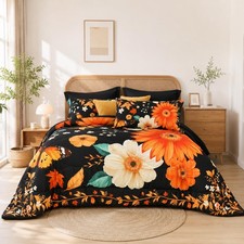 Extra Fluffy All Season Comforter Set 7 Piece Bed in a Floral King 104x90 Black