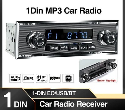Retro Vintage Radio for Classic Vehicle - Single Din Bluetooth Car Stereo S