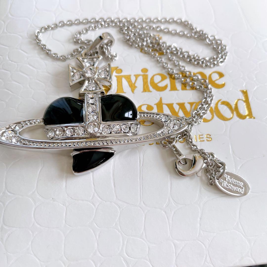 Vivienne Westwood Diamante Black Heart Orb Necklace Pendant with