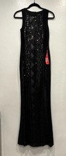 Adrianna Papell Black Sequin Evening Gown Size 2 Gala PROM Formal Maxi Dress