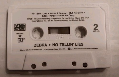 🎵 Zebra - No Tellin' Lies (1984) Cassette Tape - Hard Rock - VG - Tested ✅ - Picture 7 of 9