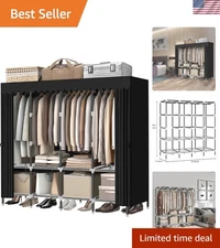 Wardrobe Closet Portable Storage Closet with Zippers and Shelves Black