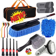 15tlg Auto Pflege Reinigungsset Mikrofaser Tücher Felgen Bürste Wasch mit Tasche